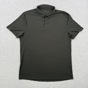Lululemon Polo Shirt Mens Large Black Evolution Short Sleeve Athletic Golf
